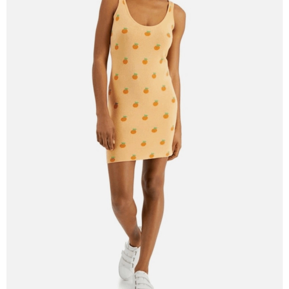 JUST POLLY NEW YORK Orange’s Printed Knit Tank Mini Sweater Dress Size M NWT